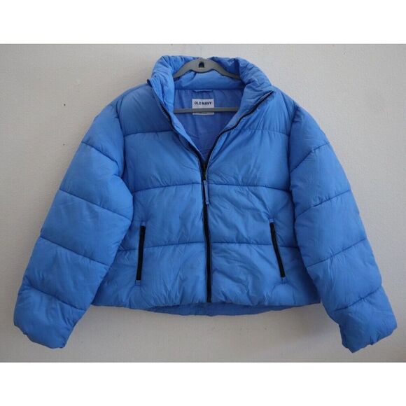 Old Navy Women Sz S Venetian Blue Water-Resistant Frost-Free Short Puffer Jacket - Picture 1 of 11